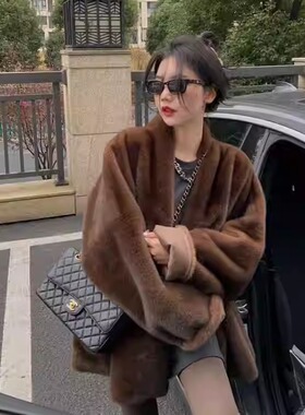 皮毛一体外套女2024环保皮草水貂新款质感一绝美拉德韩系毛毛大衣