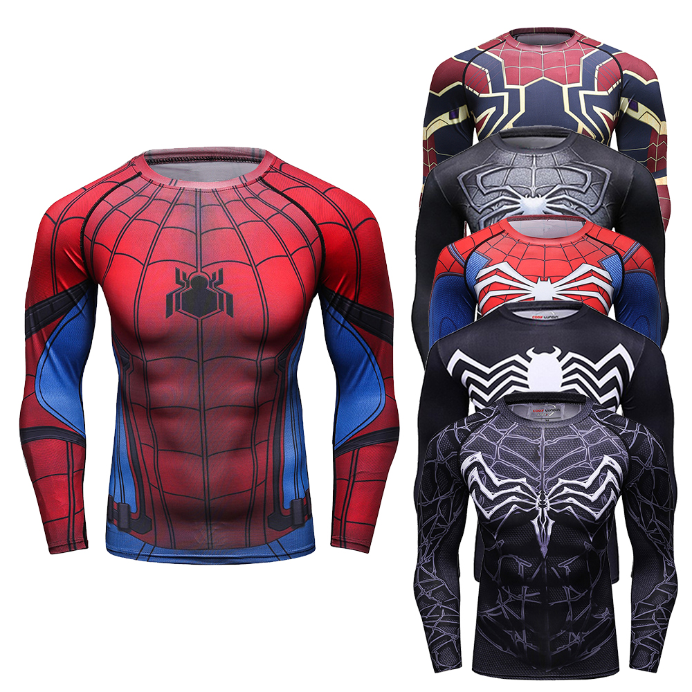 长袖蜘蛛侠速干衣运动健身衣印花