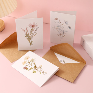 简约复古文艺牛皮纸信封套装生日贺卡高级感明信片祝福感谢小卡片