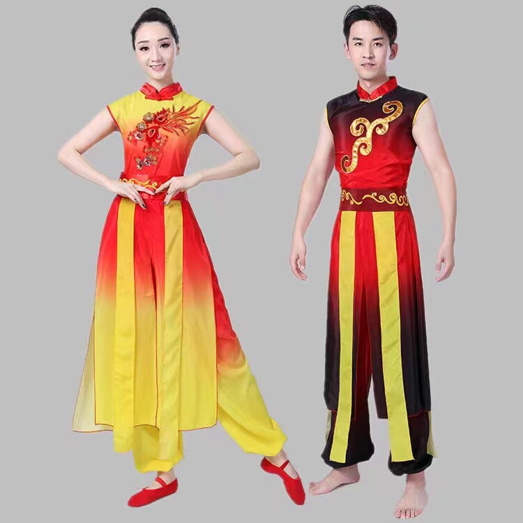 中国风腰鼓服男女演出服打鼓队表