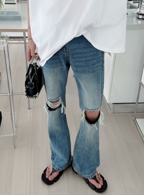 复得先生拉链长裤春夏破洞牛仔裤