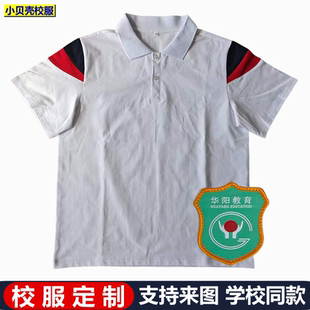 中小学生校服 t恤polo衫 佛山市华阳教育短袖 校服定制纯棉白色半袖