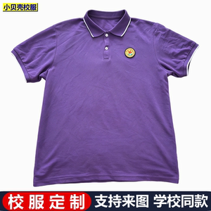 定制襄阳市田家炳中学校服短袖纯棉紫色夏款学生校服半袖T恤订做