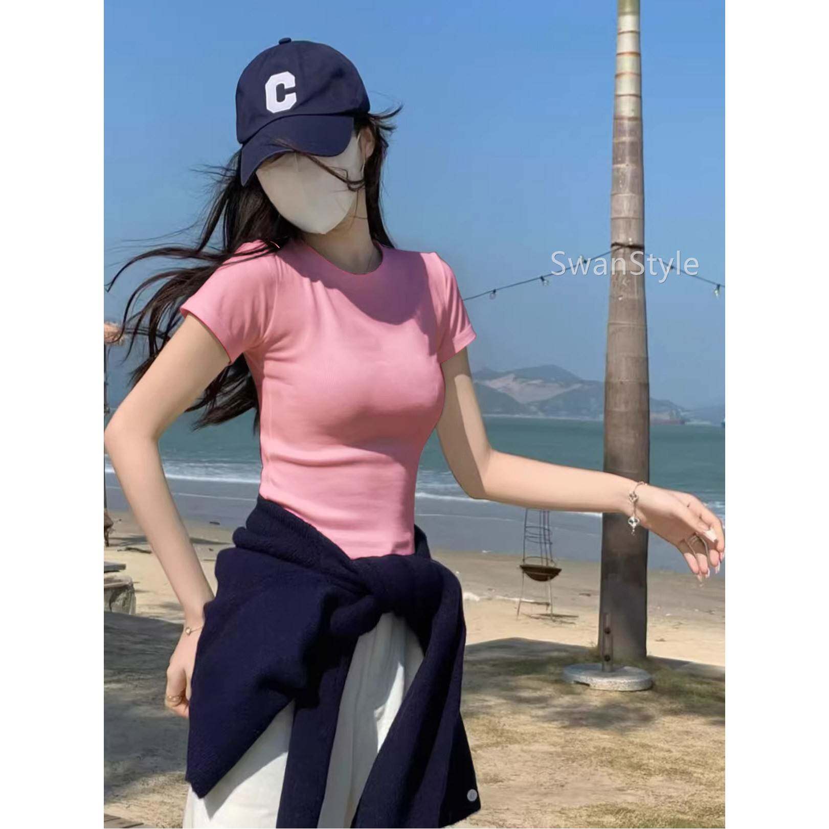 咖款0啡Z261464色短袖t恤女226春夏新小个子修身短款级感半袖T恤