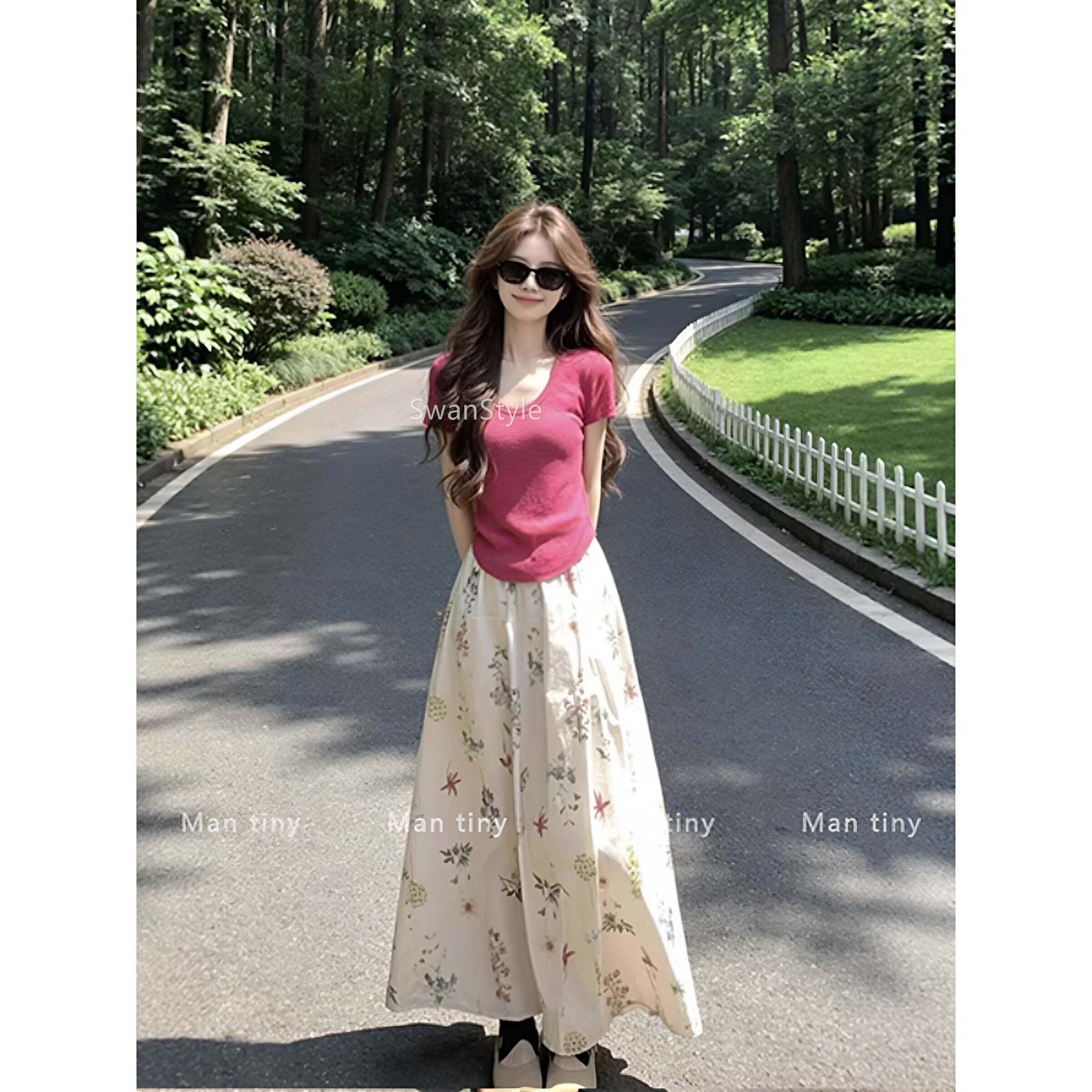夏季女穿装艺生明媚术连搭多巴胺又a又飒御姐两件套装碎花衣AZ906