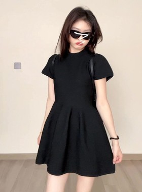 黑色赫C4N42369本风0收腰连衣子女夏季225新款个子高级感小法式裙