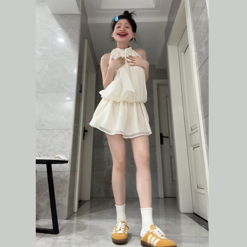 法式白色无袖脖C2L50206吊带连衣裙子女202挂5新款度假季小个子收