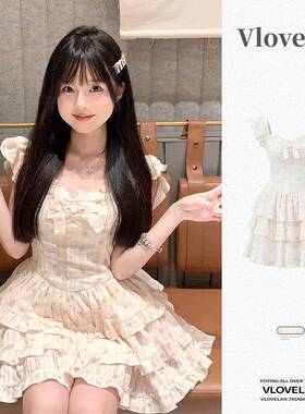 芭蕾小柔个碎花连衣裙风女夏季子KJF高级感温收腰小飞袖蓬蓬蛋糕