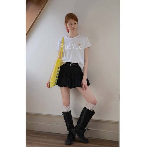 EGGKA高腰E25B3712字花苞A半身裙配腰带气女夏新款韩显系质瘦蓬蓬