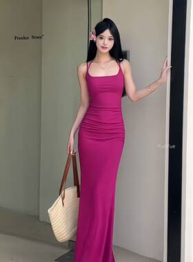 式辣妹性挂脖法连吊带衣裙女夏季新款设计感显瘦TT10384-褶皱鱼尾