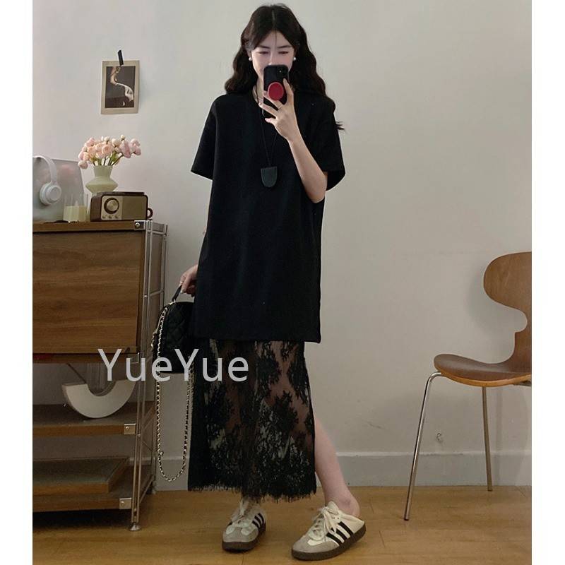夏m装配32676546一整套微胖m穿搭法式慵懒穿宽松搭T恤高级感叠连