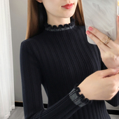 针织衫 长袖 上衣修身 薄款 黑色打底衫 内搭春秋半高领毛衣短款 女新款