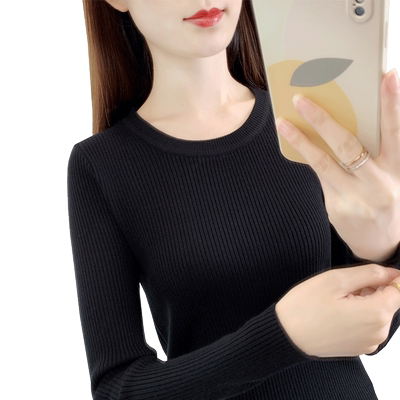 璐蔻圆领套头针织衫打底衫女内搭