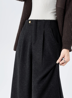 毛呢阔腿裤女秋冬2025新款加绒小个子窄版直筒裤外穿九分西装裤子