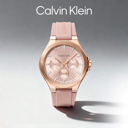 CalvinKlein樱花粉石英女表