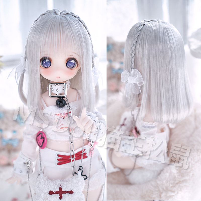 猫王松鼠 bjd三四六分假发 346分小辫子蝴蝶结娃用短梨花 DD MDD-封面