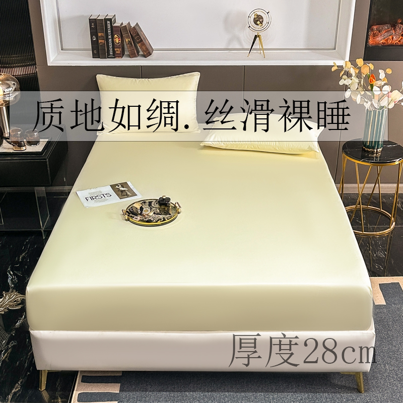 床笠单件水洗冰丝床套罩纯色防尘防滑轻奢四季通用床笠罩单件床罩图片
