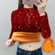 保暖t恤衣女士加绒加厚打底衫 女冬一体绒新款 遮肚妈妈波点上衣