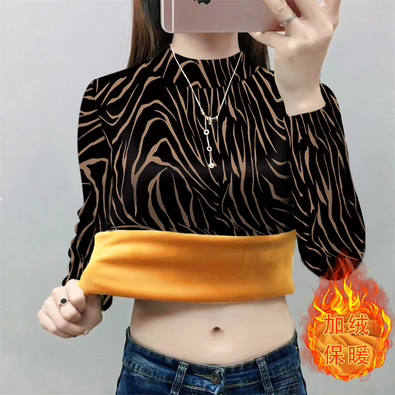 一体绒加绒加厚打底衫女冬保暖时尚大码女装洋气内搭长袖T恤上衣