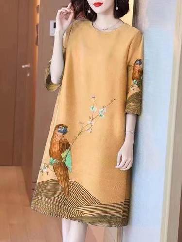 妈妈连衣裙五分袖新款大码女装2025春秋时尚显瘦气质冰丝洋气裙子