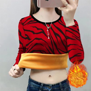 妈妈秋冬装加绒加厚长袖T恤中老年女款大码圆领打底衫保暖女上衣