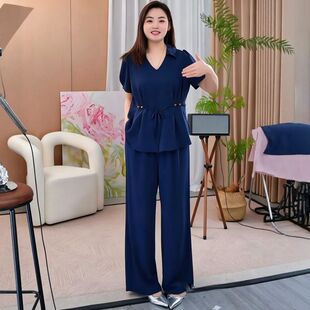 高级感时尚套装2026年夏季新款气质显瘦短袖衬衫阔腿裤两件套女款