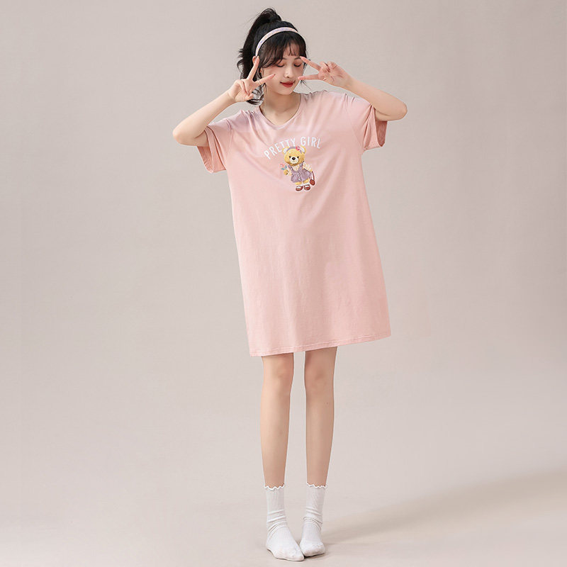 睡裙女夏款针织纯棉短袖家居服卡通甜美可爱夏季薄款舒适少女睡衣,女士内衣/男士内衣/家居服,睡裙,淘宝优惠券,粉丝福利购,淘宝优惠卷
