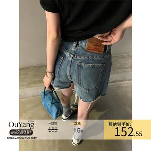 区区欧阳水洗毛边牛仔短裤女夏季高腰显瘦牛仔裤辣妹热裤复古裤子