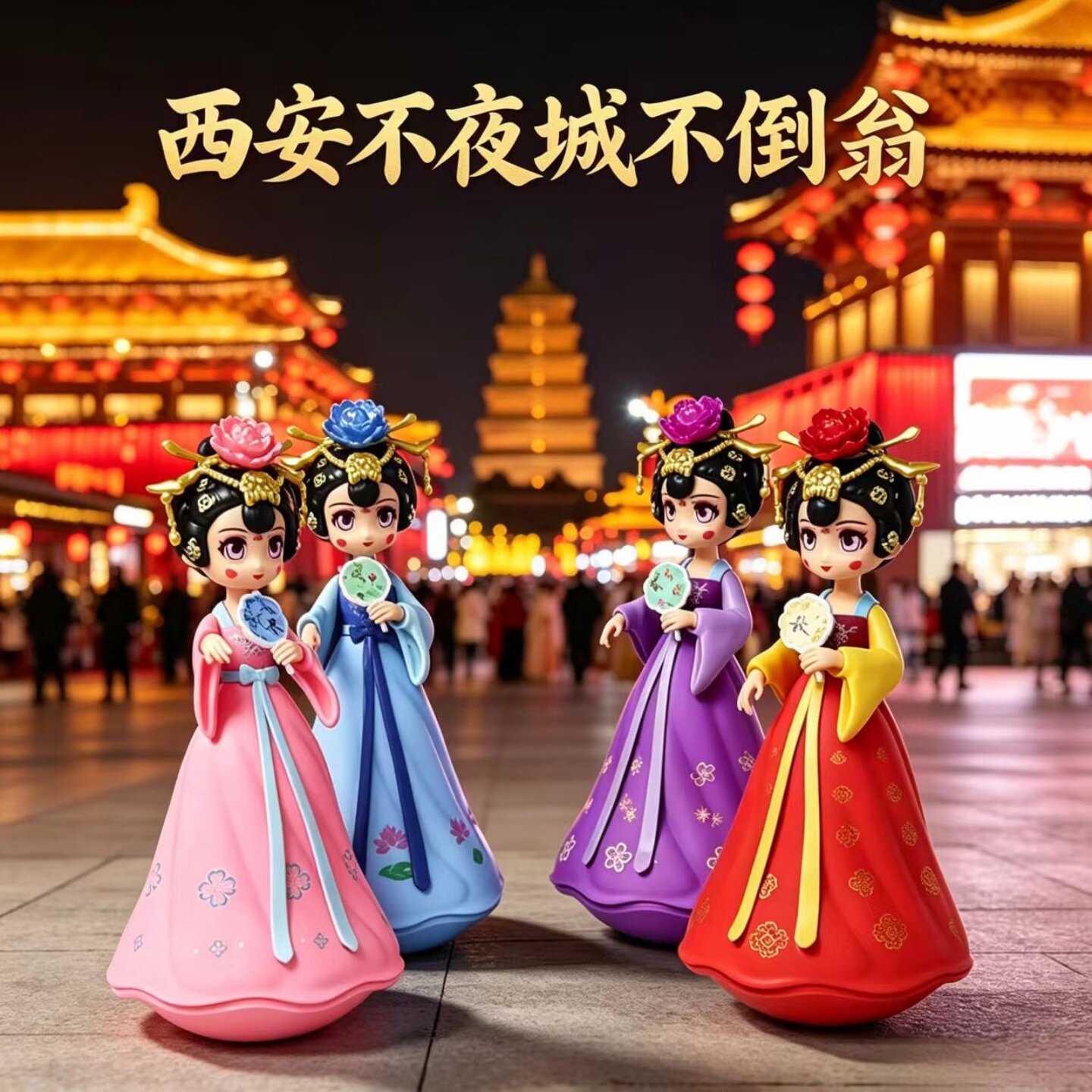 西安大唐不夜城小姐姐音乐不倒翁