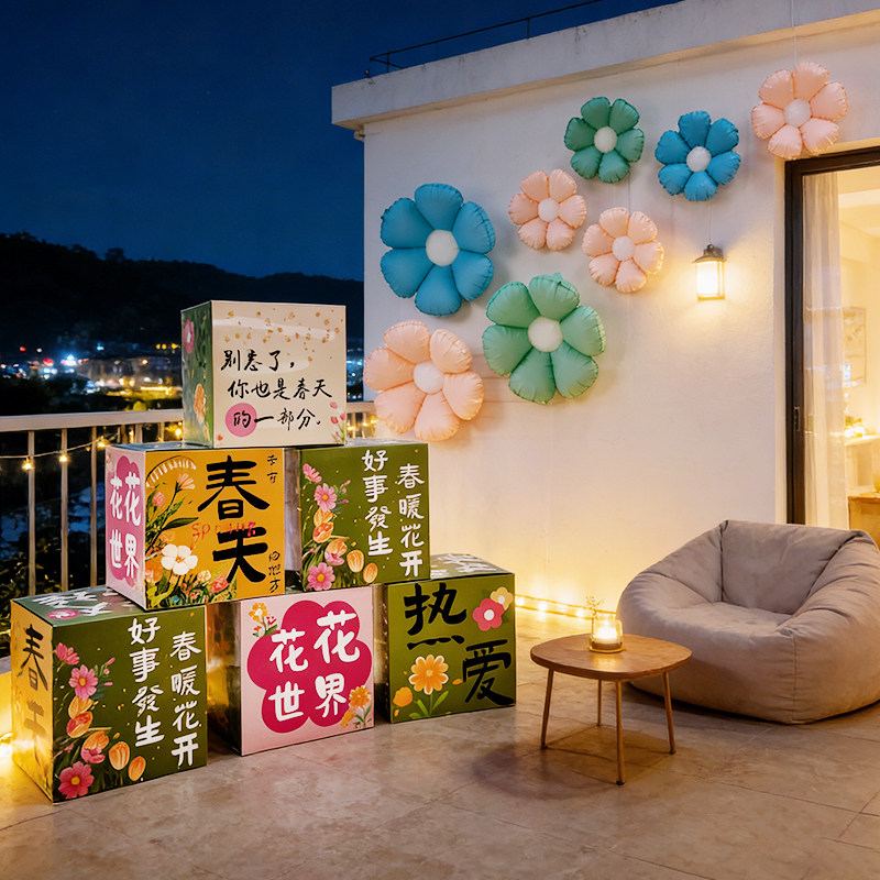 太阳花朵铝膜气球民宿酒店打卡背景装饰地堆盒装饰生日拍照墙布置