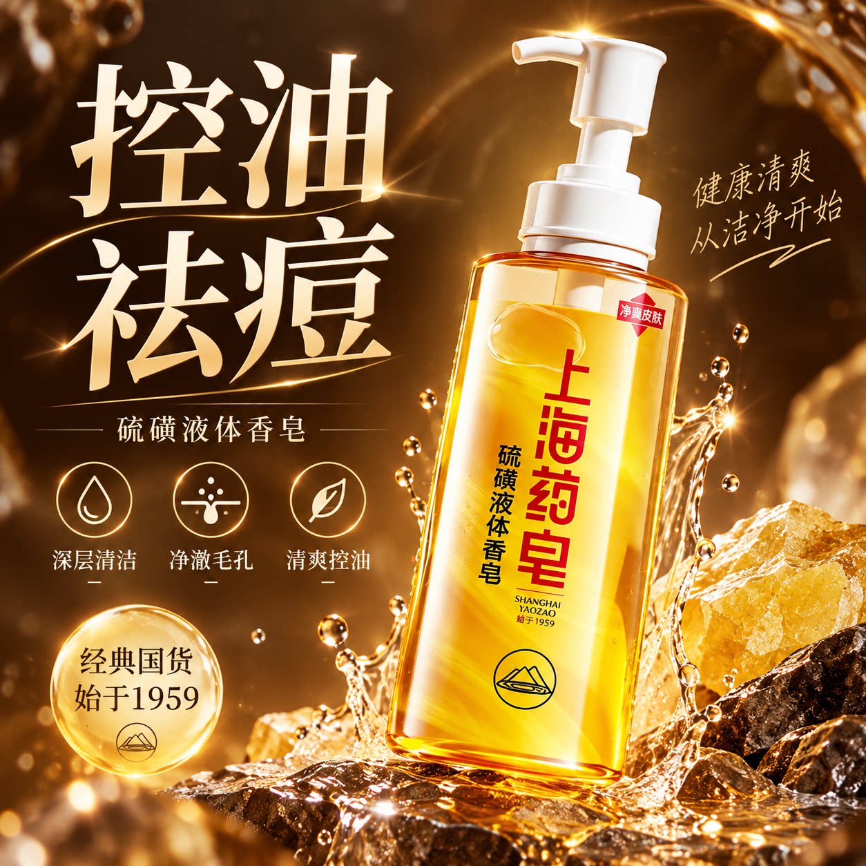 上海药皂硫磺液体香皂控油祛痘