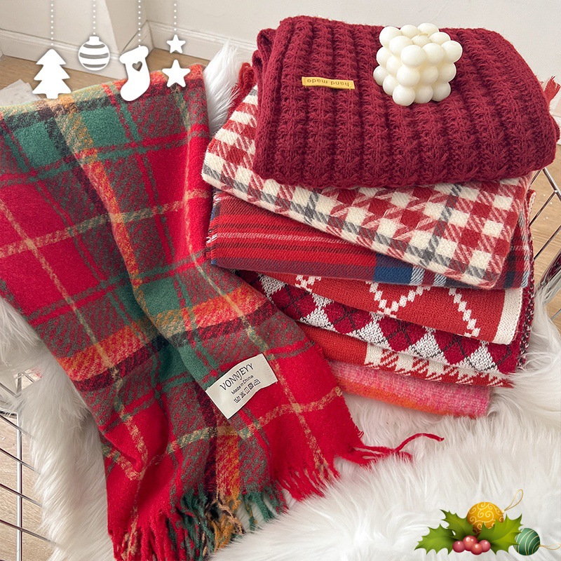 【新年圣诞围巾】复古红格暖围巾
