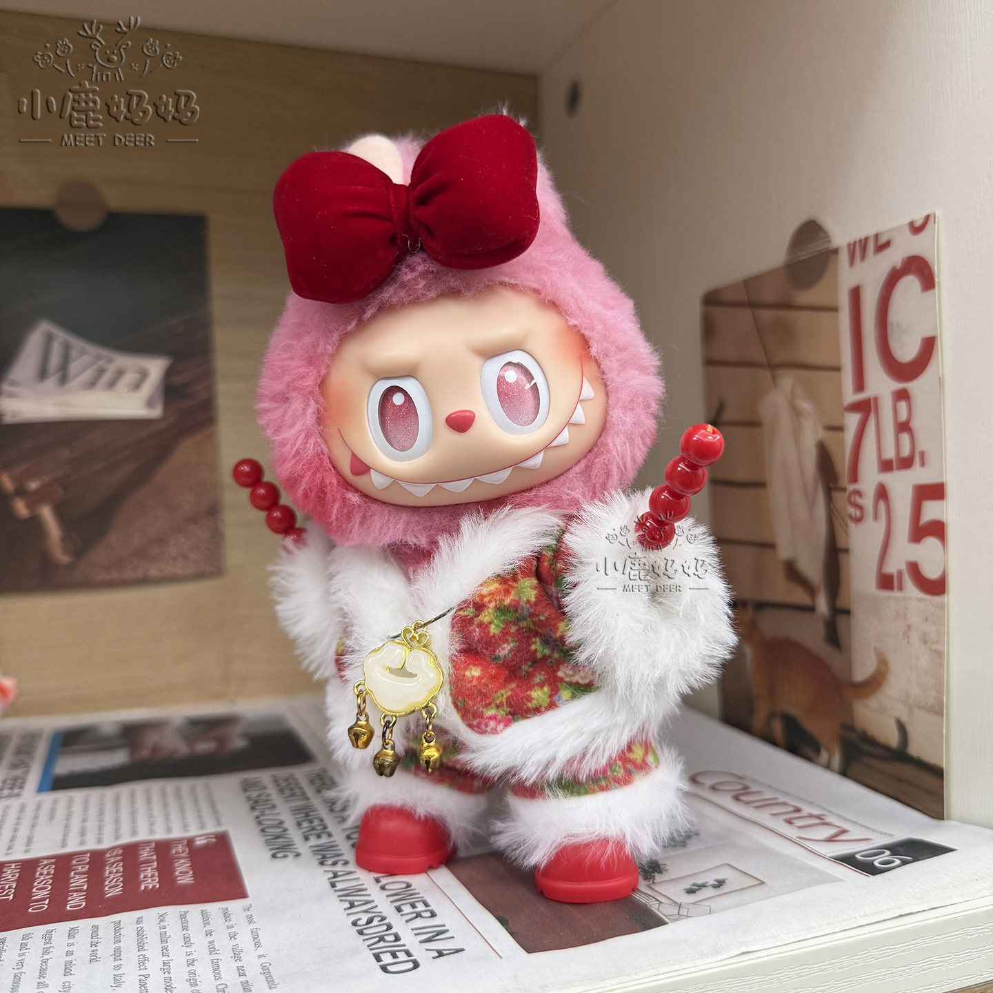 labubu复古圣诞麋鹿拉布布娃衣