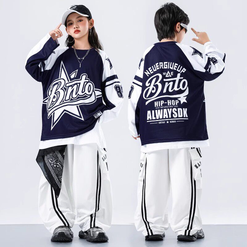 儿童舞蹈服女孩宽松练功服街舞套装男童嘻哈hiphop爵士舞表演服潮