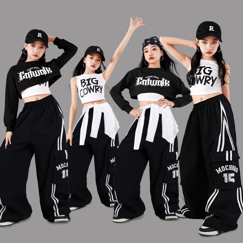 女童爵士舞演出服jazz长袖练功服少儿模特走秀套装儿童街舞表演服