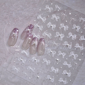 小红书蕾丝网纯欲美甲晶钻指甲贴纸蝴蝶飘带立体浮雕贴花蝴蝶结