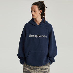 WASSUP基础LOGO连帽套头毛衣男女秋季新款简约潮牌情侣装上衣