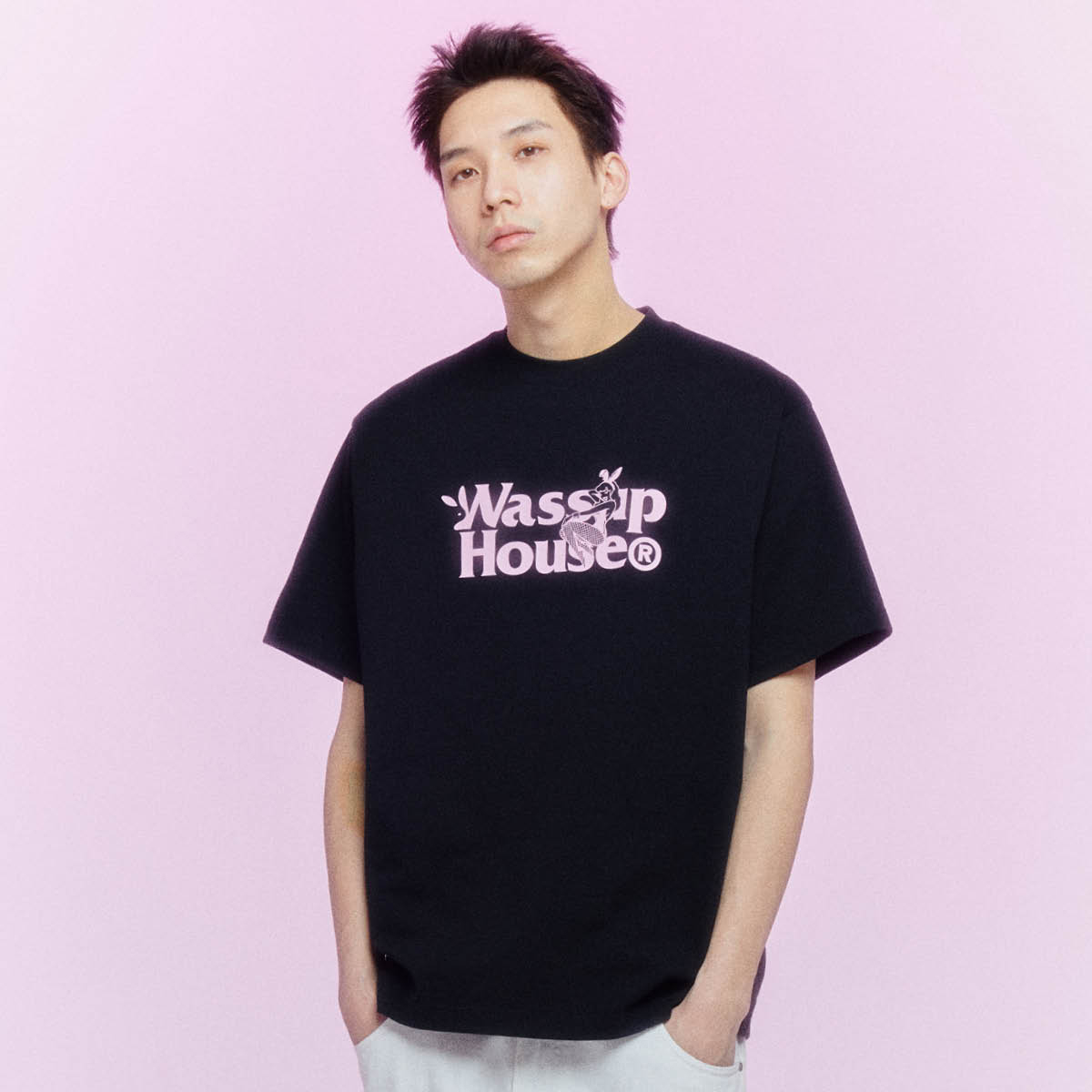 wassup 兔女郎短袖T恤男士潮牌黑色简约百搭上衣女休闲装重磅