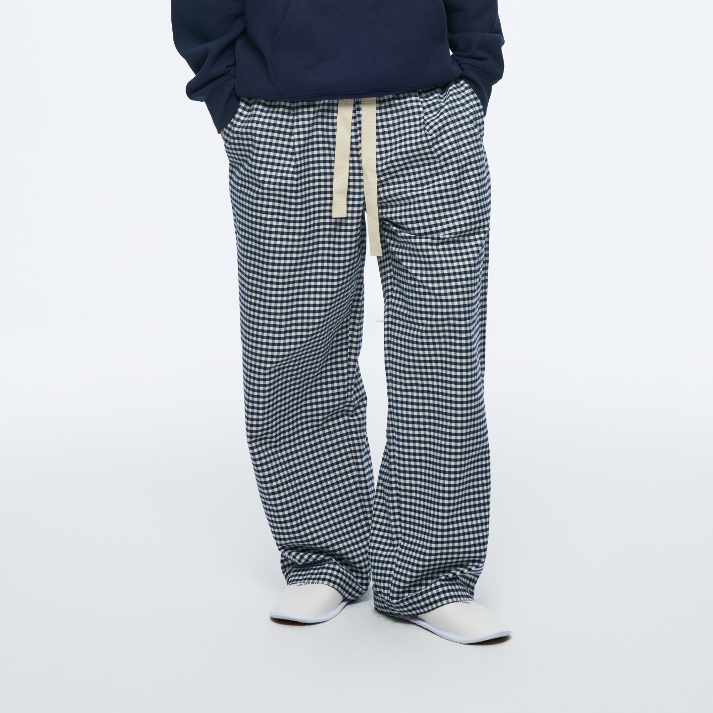 复古格子慵懒风阔腿裤纯棉直筒裤