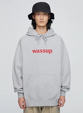 wassup基础灰色连帽卫衣男女情侣秋冬宽松重磅套头上衣美式街头潮