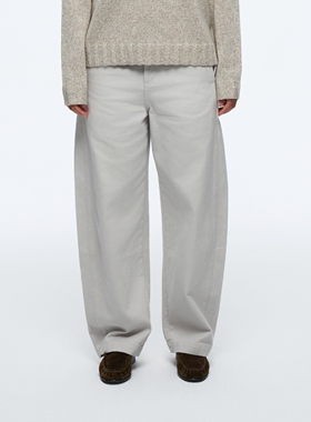 wassuphouse美式弯刀裤男纯棉宽松休闲直筒裤廓形白色镰刀香蕉裤