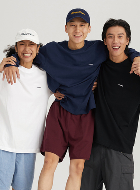 wassup基础长袖打底衫圆领上衣休闲美式白色纯棉t恤男情侣衣服女