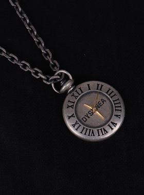 时间磨盘s925银做旧个性潮人泰银男女项链欧美嘻哈潮人长款吊坠潮