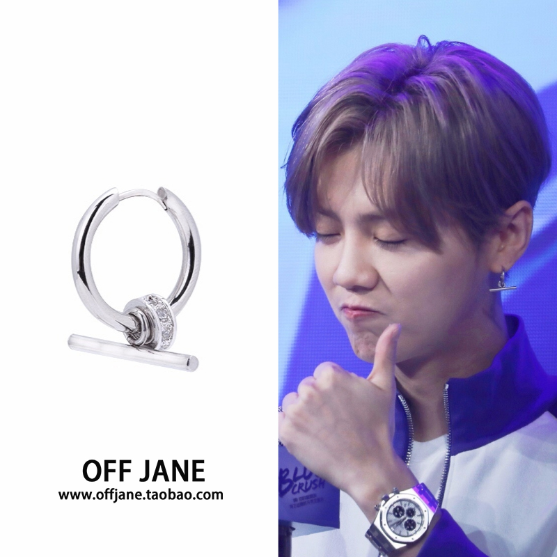 鹿晗跑男同款潮男一字圆圈耳环耳钉防过敏韩国个性百搭潮人情侣款