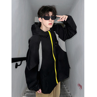 黑武士冲锋衣男款高中生外套连帽运动工装夹克早秋返校穿搭防风衣