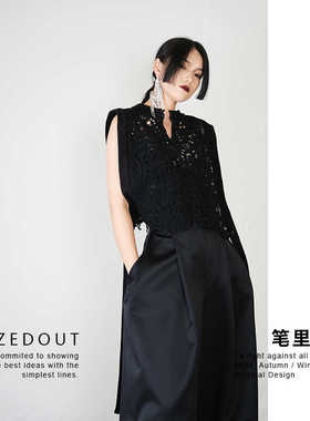 笔里独立设计黑镂空编织无袖小众两穿马夹背心BLIZEDOUT4041703