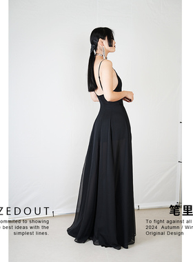 笔里【BLIZEDOUT】独立设计4041701黑色双层气质收腰吊带连衣裙