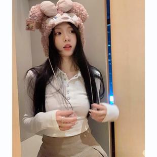 灰色polo领正肩t恤女长袖内搭收腰短款打底衫显瘦修身辣妹上衣秋