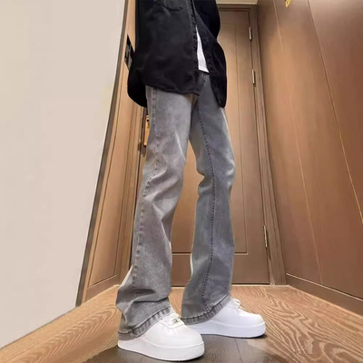 高街潮牌vibe美式水洗牛仔裤男秋季新款裤子雾霾灰修身微喇直筒裤