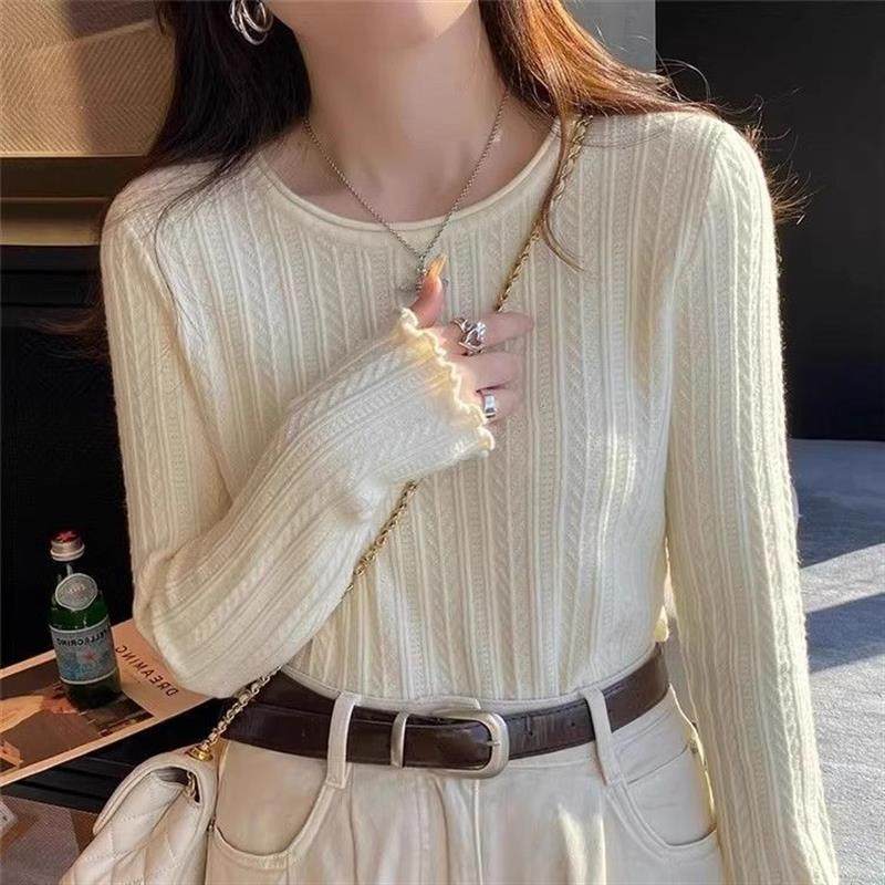 纯欲打底衫女2026新款春秋内搭高级感圆领毛衣木耳边针织衫上衣女,女装/女士精品,毛针织衫,淘宝优惠券,粉丝福利购,淘宝优惠卷